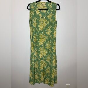 Vintage April Cornell Sleeveless Green Floral button cottage Dress size large